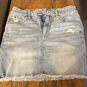 Denim Mini Skirt with Distressed Details